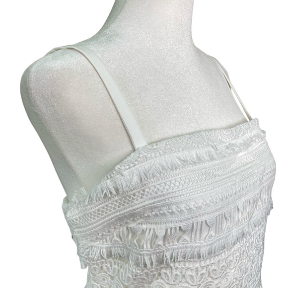 Sam Edelman White Square-Neck Strappy Lace Fringe Sheath Mini Dress (Size 10) - Picture 7 of 16